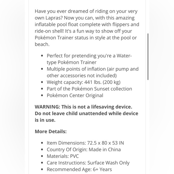 New in the box Pokemon Lapras pool float - Picture 3 of 3